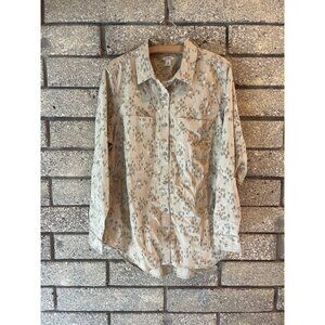 L.L. Bean Mens Sand Brush Print Trail Shirt M Reg Cotton Blend Button-Up